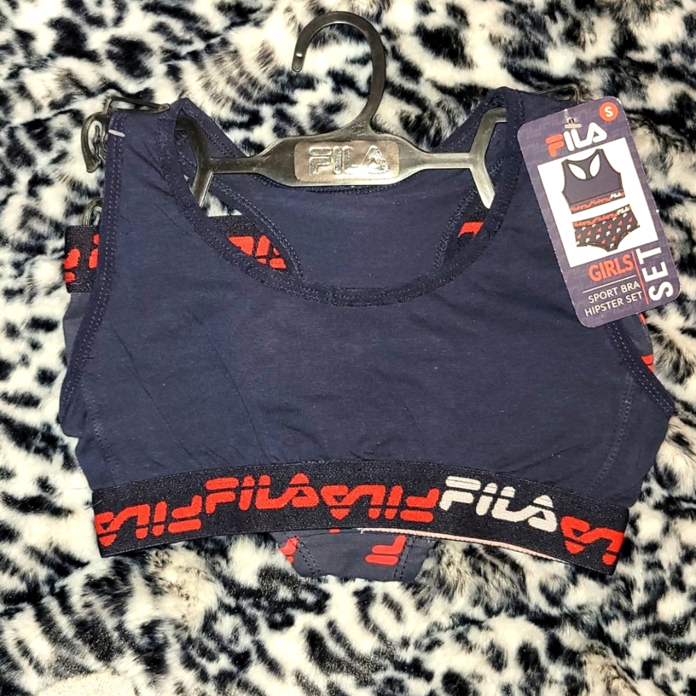 GIRLS FILA LOGO SPORTS BRA & HIPSTER SET IN BLUE/RED/WHITE NWT SIZE SMALL